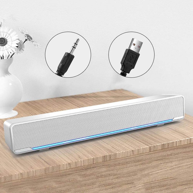 Pomya Soundbar,Professional Computer Speakers Multi-Function Stereo Surrounding Deep Bass Sound USB Wired Indoor Music Player Box 3.5mm Input for PC Cellphones (White) - Image 2